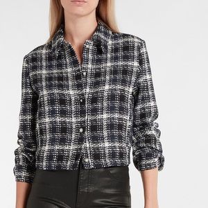 Express Cropped Tweed Embellished Shirt Jacket